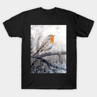 Winter robin redbreast painting T-Shirt